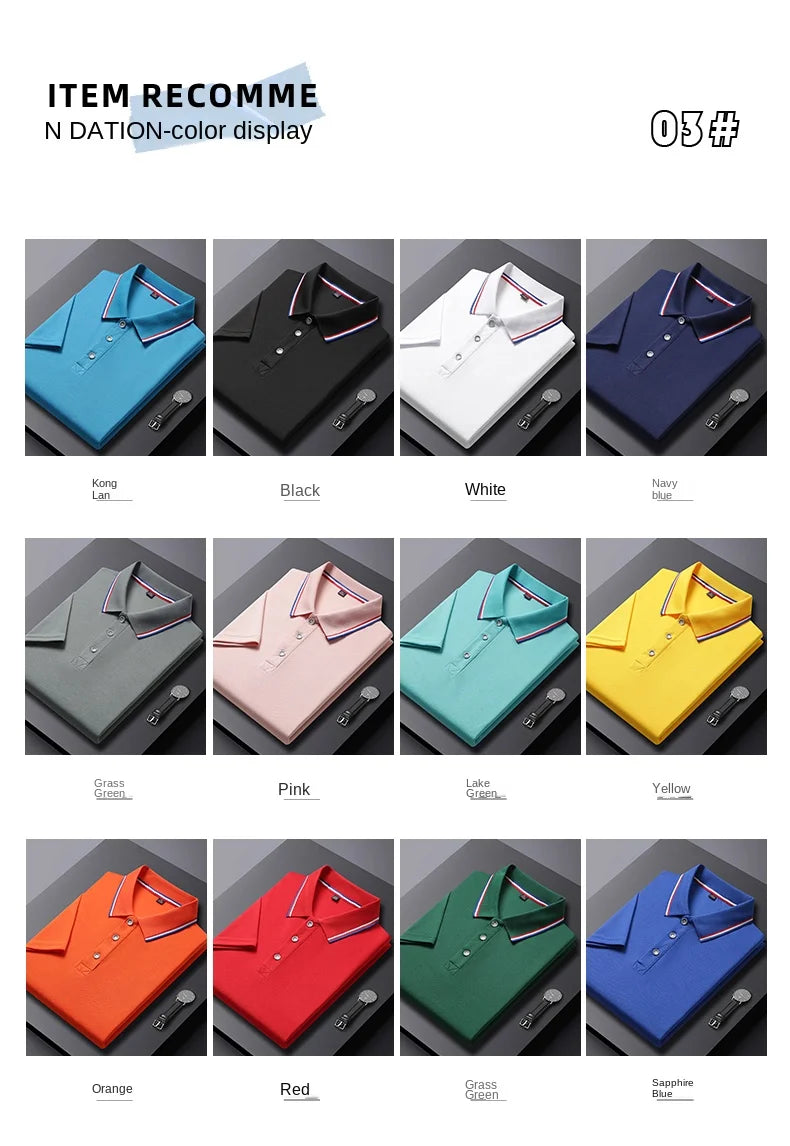 2024 Solid Color Polo Shirt Men's Business Polo Collar Half sleeved Top 2024 Summer Casual Short sleeved T-shirt for Men an - Tasawoq
