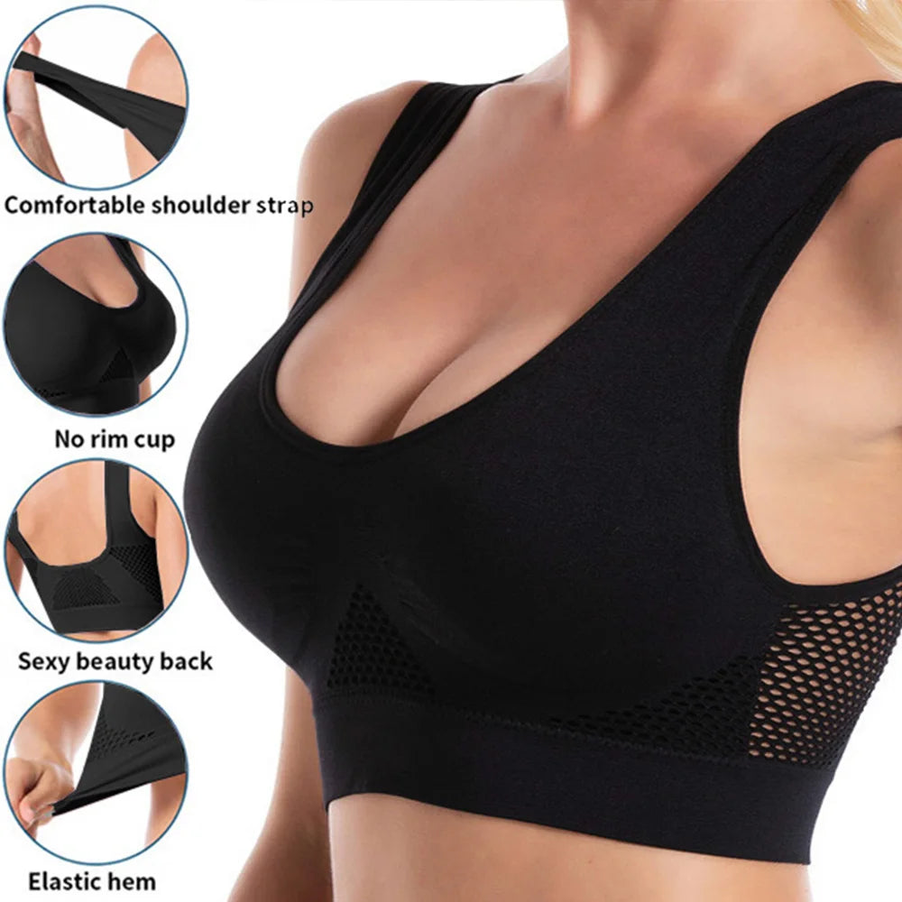 Seamless Mesh Women Sports Bras Fitness Gym Running Underwear Shockproof Bra Wireless 6XL Plus Size Crop Top Breathable Yoga Bra - Tasawoq