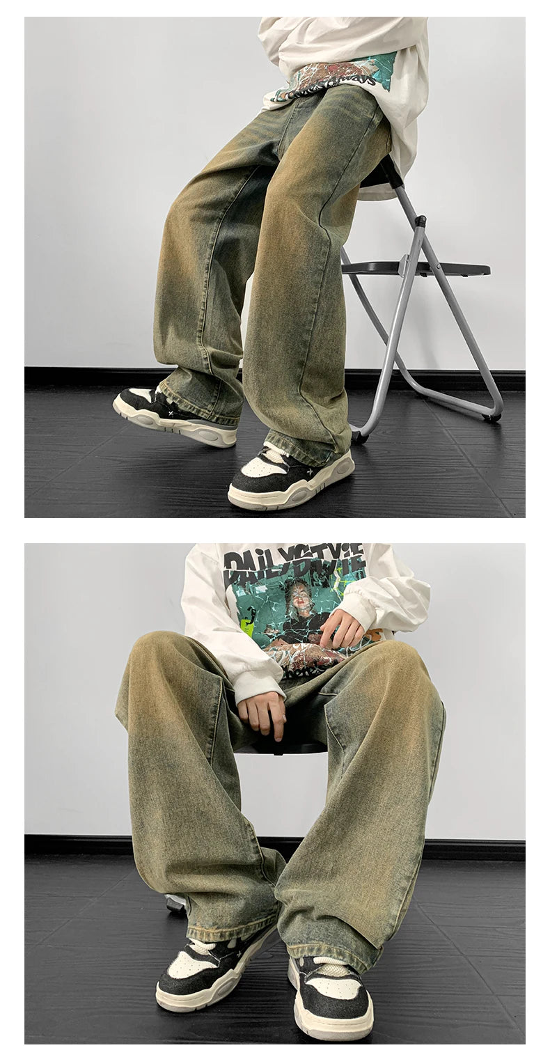 Jeans men Wide Leg Jeans Male Loose Straight Denim Pants 2025 Autumn Harajuku Vintage Blue Jean Trouser Streetwear Clothes