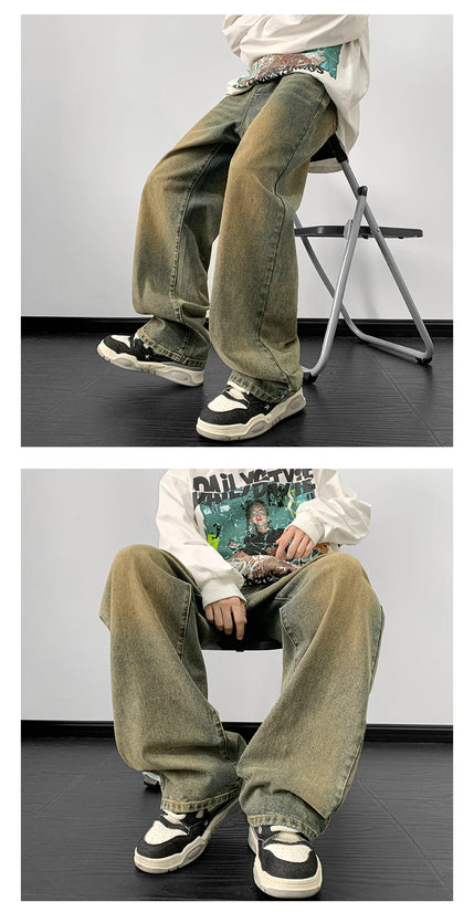 Jeans men Wide Leg Jeans Male Loose Straight Denim Pants 2025 Autumn Harajuku Vintage Blue Jean Trouser Streetwear Clothes