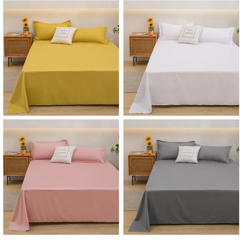 1 pc Bed Flat Sheet for Double Bed Plain Solid Color Top Sheets Single/Queen/King Flat Bedsheets Soft Home Bed Linen Sheets