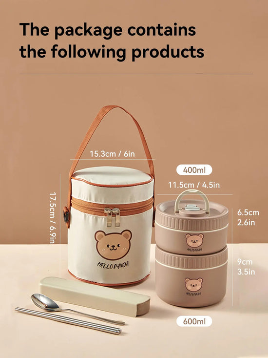 WORTHBUY Cute Bear 304 Stainless Steel Thermal Lunch Box For Kids Adults Portable Microwave Bento Box Leak Proof Food Container