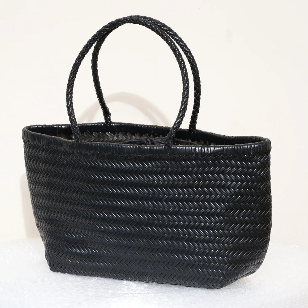 Handbags Women's Genuine Leather Shoulder Bag Weaving Casual Shopping Bag Vintage Big Tote Purse Cowhide Cross Hand Bags Lady - Tasawoq