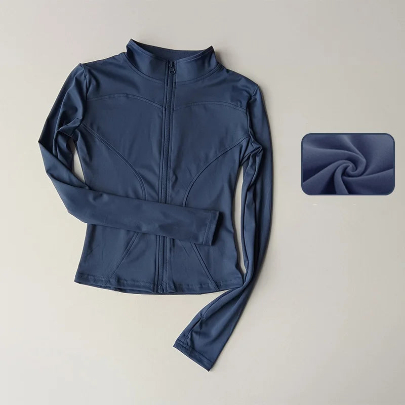 Outdoor Sports Long Sleeved Women Slim Yoga Clothes Quick Dry Zipper Cardigan Stand Up Collar Jacket Running Fitness Jacket Top - Tasawoq