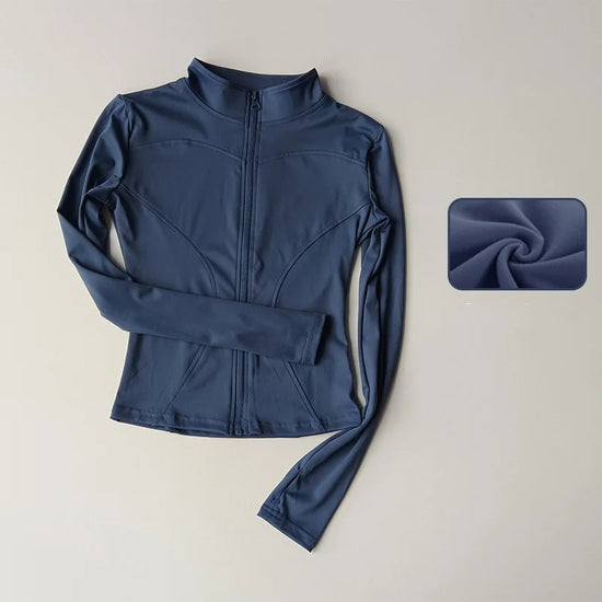 Outdoor Sports Long Sleeved Women Slim Yoga Clothes Quick Dry Zipper Cardigan Stand Up Collar Jacket Running Fitness Jacket Top - Tasawoq