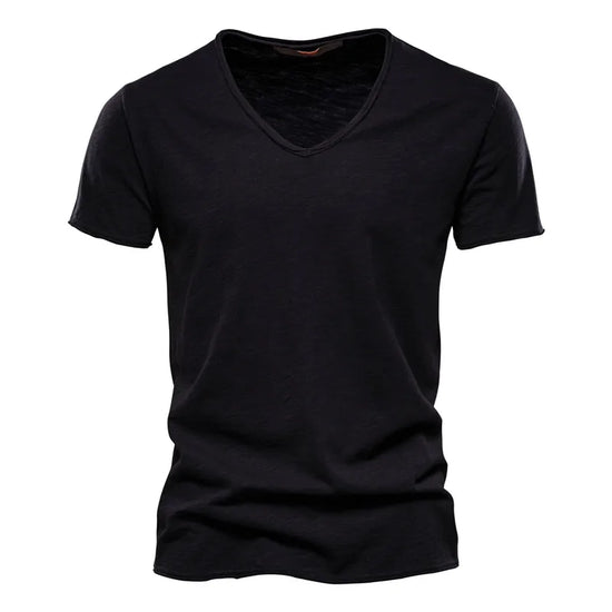 AIOPESON 100% Cotton Men T-shirt V-neck Fashion Design Slim Fit Soild T-shirts Male Tops Tees Short Sleeve T Shirt For Men - Tasawoq