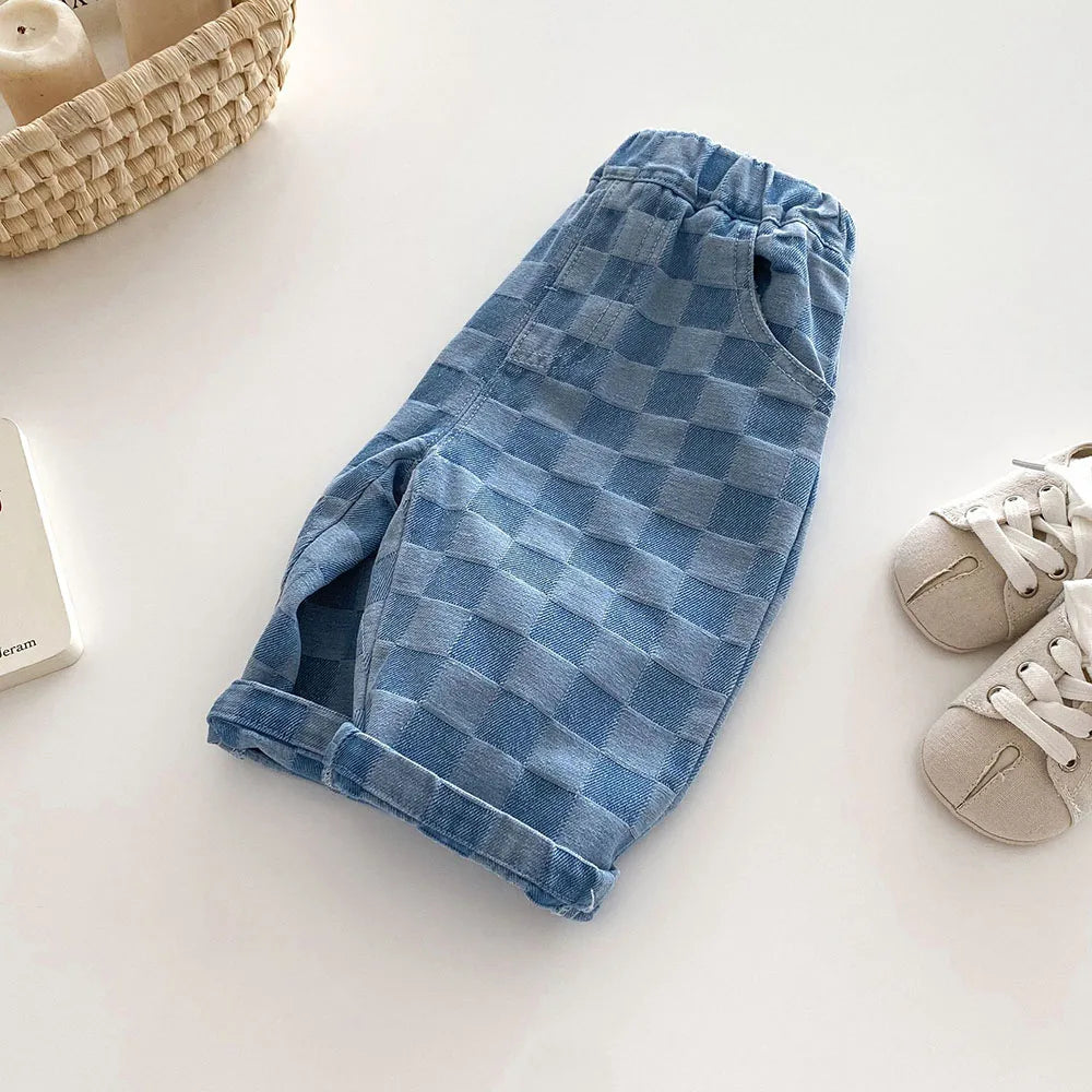 MILANCEL 1-5Y Children Jeans Boys Denim Pants Mid Waist Girls Trousers Fashion Kids Plaid Pants - Tasawoq