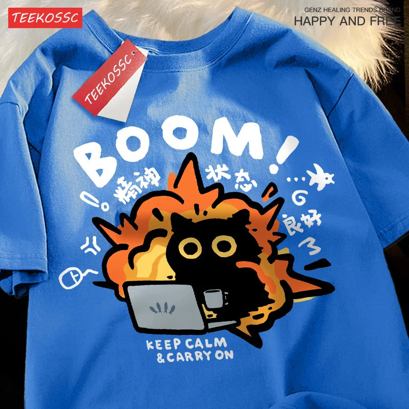 Good Mental State Pure Cotton Short Sleeved t-shirt For Men Women 2024 Summer New Tee Clothes Loose Casual Cartoon Oversized Top - Tasawoq