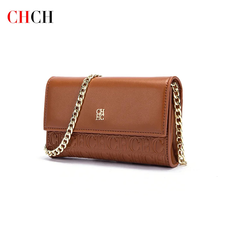 CHCH Women's Shoulder Bag New Magnetic Flip Chain Bag Brown Small Square Bag Wallet - Tasawoq