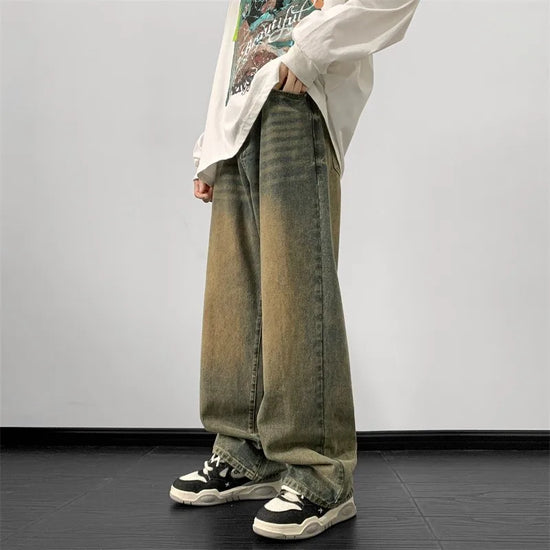Jeans men Wide Leg Jeans Male Loose Straight Denim Pants 2025 Autumn Harajuku Vintage Blue Jean Trouser Streetwear Clothes