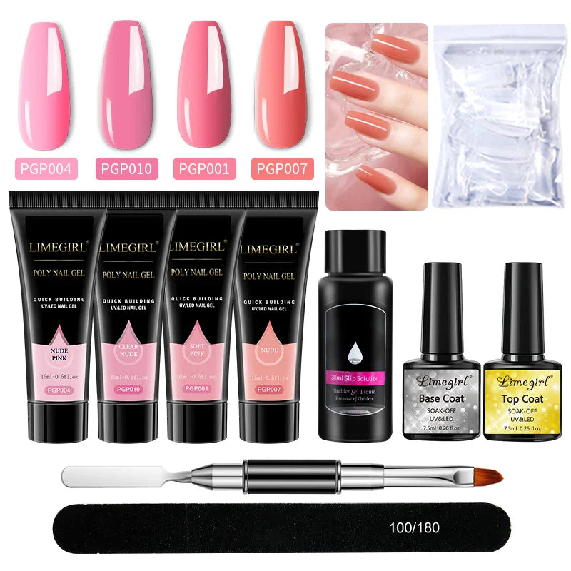 Nail Art Limegirl Kit Poly Nail Gel Extending Soaking Gel Kit Nail Art Acrylic Gel Varnish Kit For Novices Semi Permanent Gel So - Tasawoq