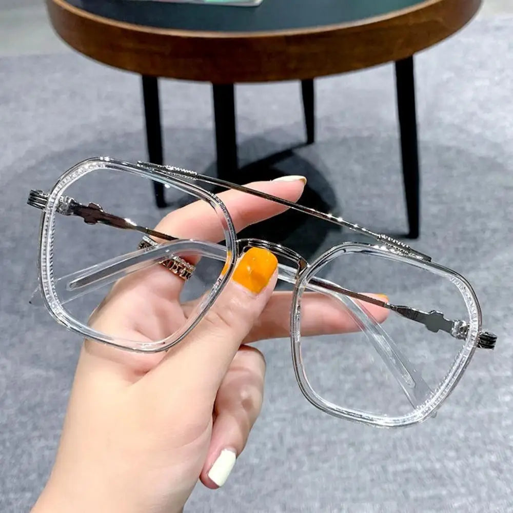 2024 New Fashion Men Sunglasses Oversized Frame Women Anti-blue Light Transparent Glasses UV400 Eyewear Flat Mirror Eyeglass - Tasawoq