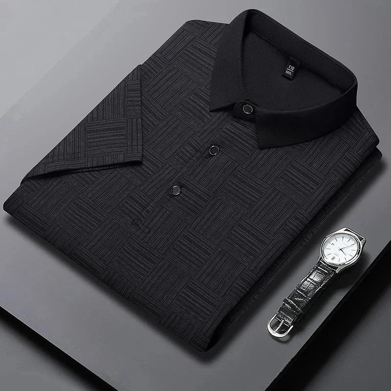 2024 Men's New Printed Business Casual Short sleeved POLO Shirt Fashion Short sleeved Comfortable and Breathable Top - Tasawoq