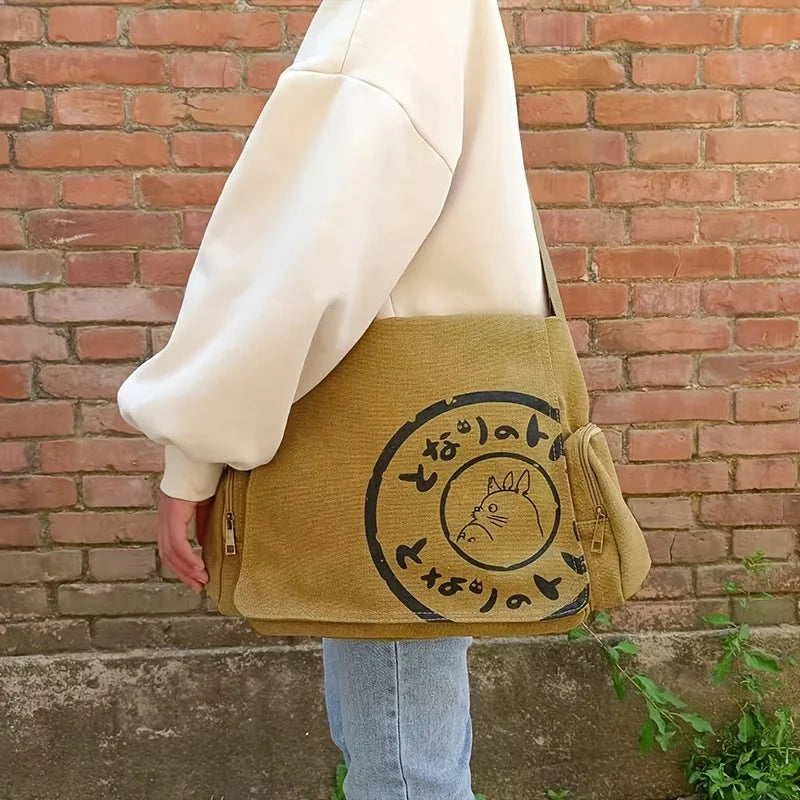 Vintage Cartoon Women Canvas Messenger Bag Large Capacity Tote Bag Women Shoulder Handbag - Tasawoq