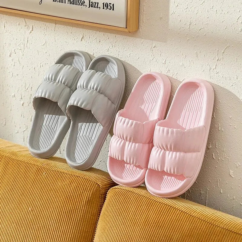 Soft Bottom Slippers for Women Home Bathroom Home Bath Non-slip Couple Summer Sandals for Men Summer Wear Comfortable - Tasawoq