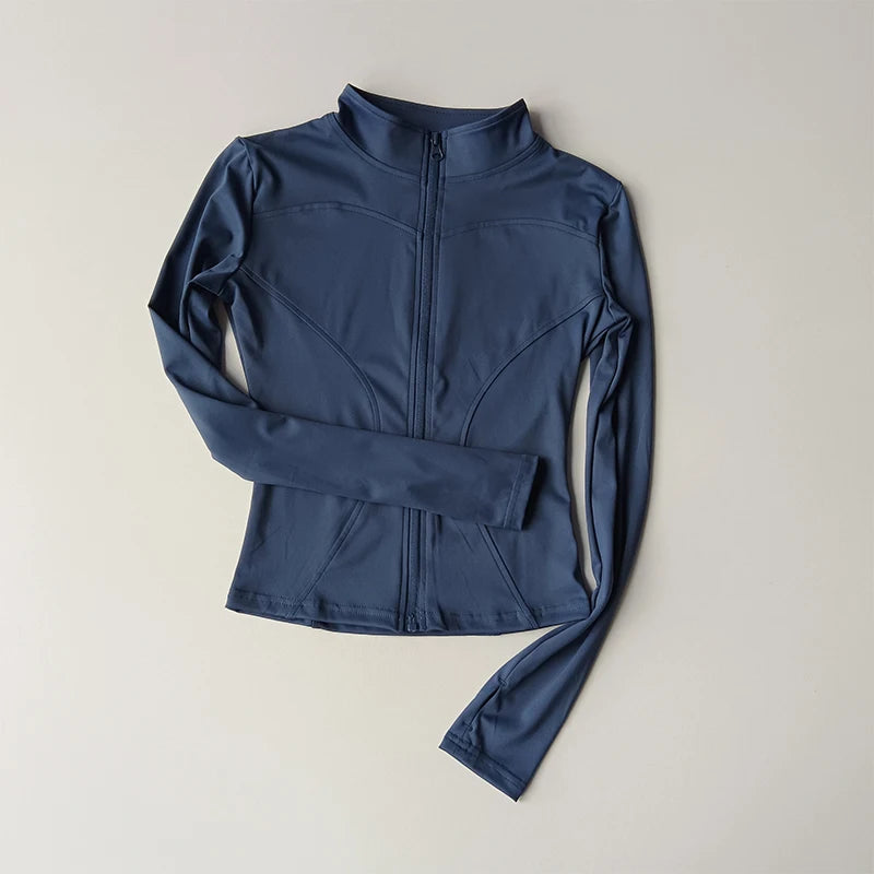 Outdoor Sports Long Sleeved Women Slim Yoga Clothes Quick Dry Zipper Cardigan Stand Up Collar Jacket Running Fitness Jacket Top - Tasawoq