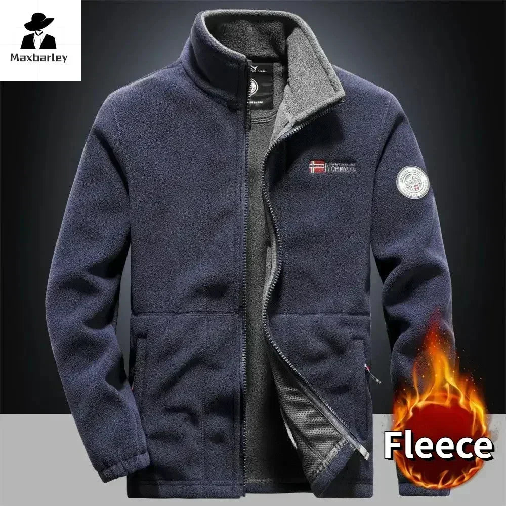 Winter Warm Fleece Jacket Men's Climbing Double Thickened Pocket Jacket Outdoor High Collar Windproof Ski Sweatshirt Coat Men - Tasawoq