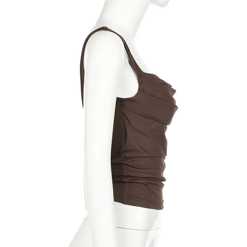 New Women Tank Tops Summer Solid Sexy Backless Streetwear Casual Slim Sleeveless Camisole Fashion Folds Tank Tops Lady Clothing - Tasawoq