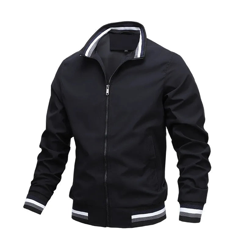 Autumn and Winter Men's Stand Collar Casual Zipper Jacket Outdoor Sports Coat Windbreaker Jacket for Men Waterproof Bomber - Tasawoq