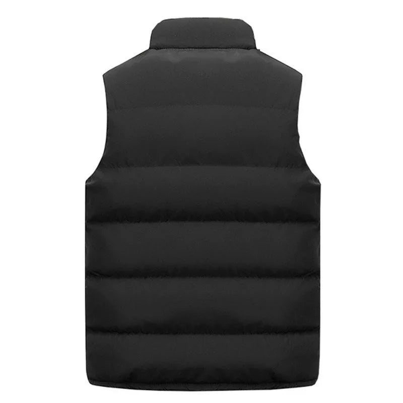 Mens Vest Jacket Warm Sleeveless Jackets Winter Waterproof Zipper Coat Autumn Stand-up Collar Casual Waistcoat Brand Clothing - Tasawoq