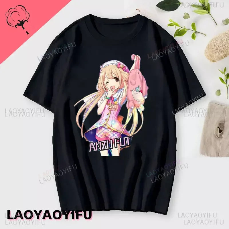 If You Work You Lose - Anzu Futaba Version T-Shirt 2024 New Kawaii Anime Cotton T-shirt Tees for Men Funny cartoon Otaku Tshirt - Tasawoq