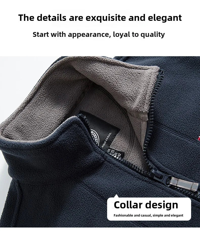 Winter Warm Fleece Jacket Men's Climbing Double Thickened Pocket Jacket Outdoor High Collar Windproof Ski Sweatshirt Coat Men - Tasawoq