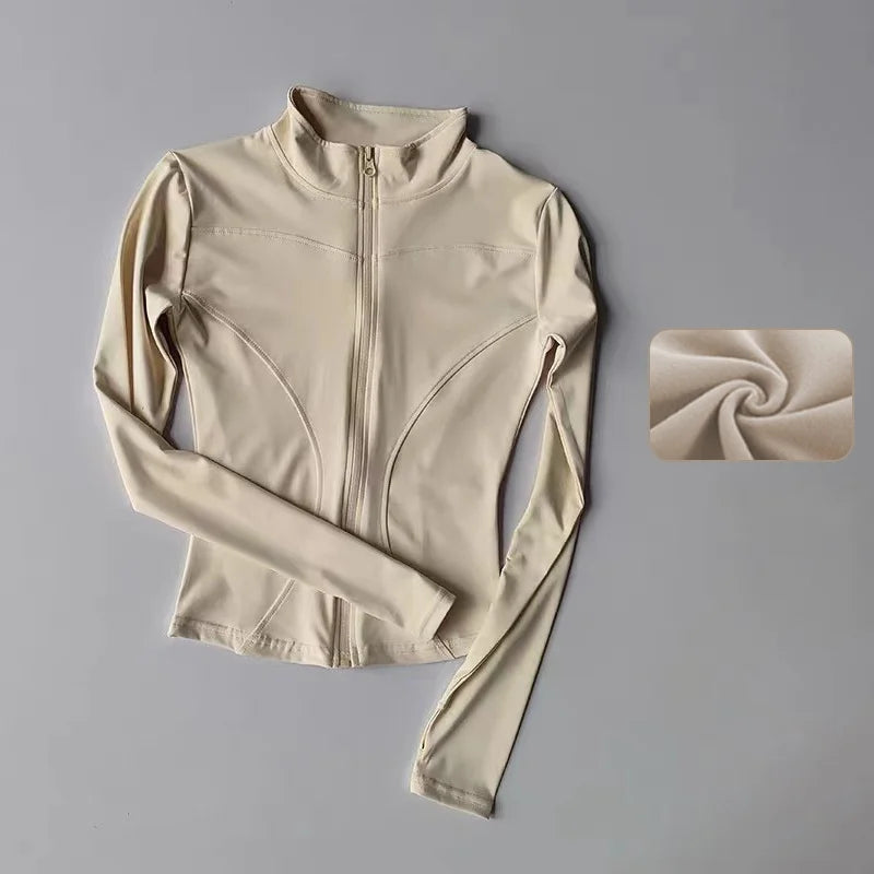 Outdoor Sports Long Sleeved Women Slim Yoga Clothes Quick Dry Zipper Cardigan Stand Up Collar Jacket Running Fitness Jacket Top - Tasawoq