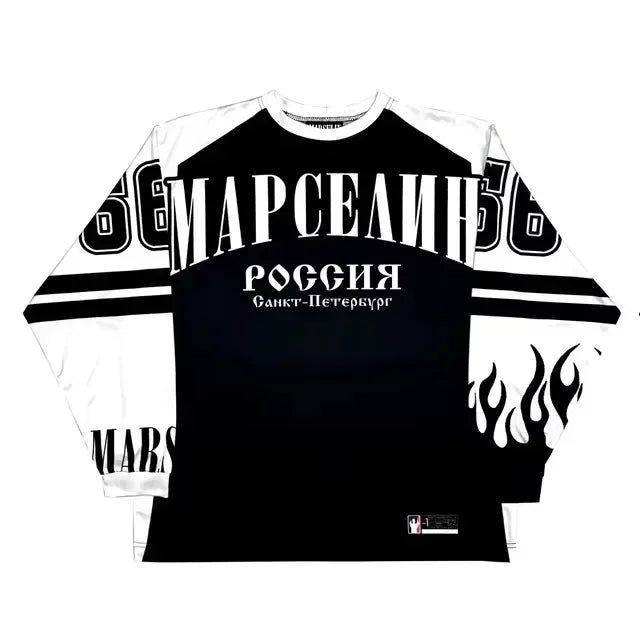 Y2k марселин Jersey Long Sleeves T-shirt Harajuku Vintage Streetwear Casual Baseball Jersey Casual Top Oversized Women Clothing - Tasawoq