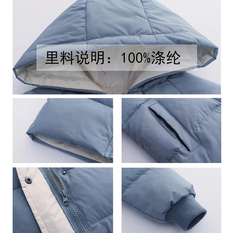 2-10 Years Autumn Winter Boys Jacket Solid Color Long Style Keep Warm Hooded Coat For Kids Children Birthday Present - Tasawoq