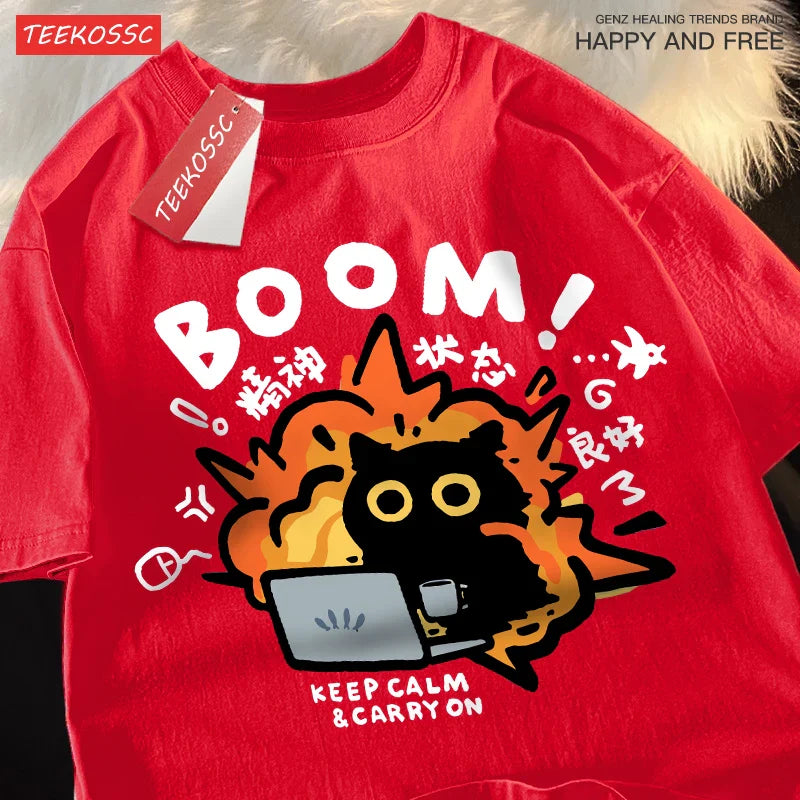 Good Mental State Pure Cotton Short Sleeved t-shirt For Men Women 2024 Summer New Tee Clothes Loose Casual Cartoon Oversized Top - Tasawoq