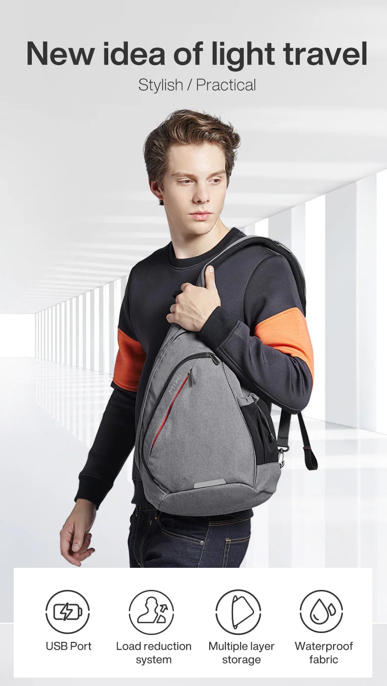 Mixi Men One Shoulder Backpack Women Sling Bag Crossbody USB Boys Cycling Sports Travel Versatile Fashion Bag Student School - Tasawoq
