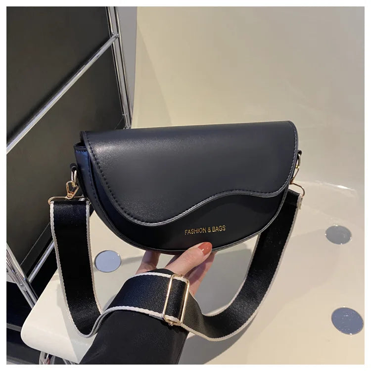 Women Vintage Solid Color Flap Small Saddle Shoulder Underarm Bag Fashion PU Leather Wide Strap Crossbody Bag Shoulder bag zwq - Tasawoq