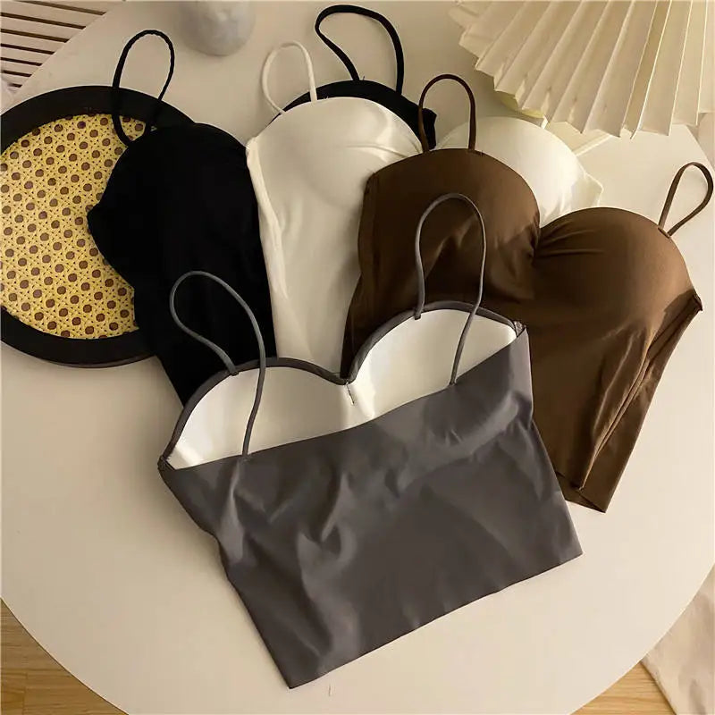 1pc Popular Cool Solid Knitted Yoga Gym Tank Top Bra Seamless Skin-Friendly U-Back Vest with Fixed Chest Pad Suspender for Women - Tasawoq