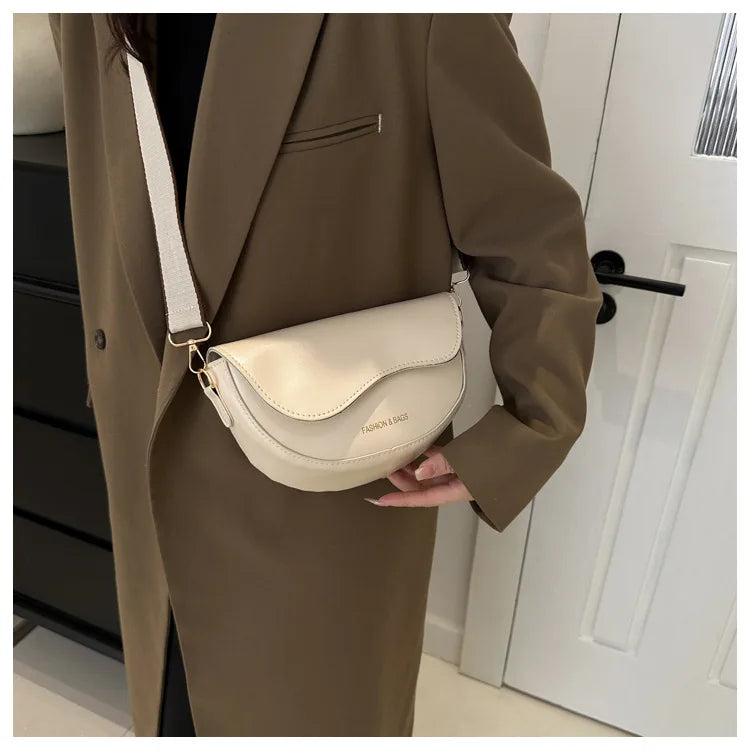Women Vintage Solid Color Flap Small Saddle Shoulder Underarm Bag Fashion PU Leather Wide Strap Crossbody Bag Shoulder bag zwq - Tasawoq