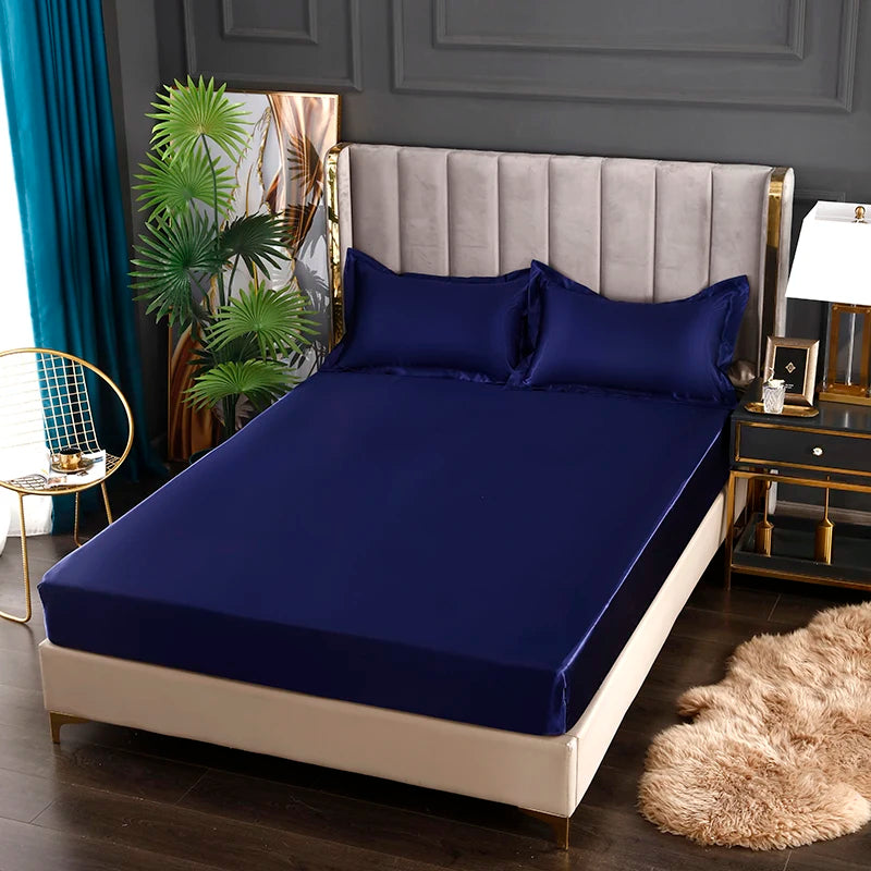 New Satin Fitted Sheet European Style Rayon Mattress Cover Elastic Band Bed Sheet King 140x200 160x200 No Pillowcase Beddings - Tasawoq