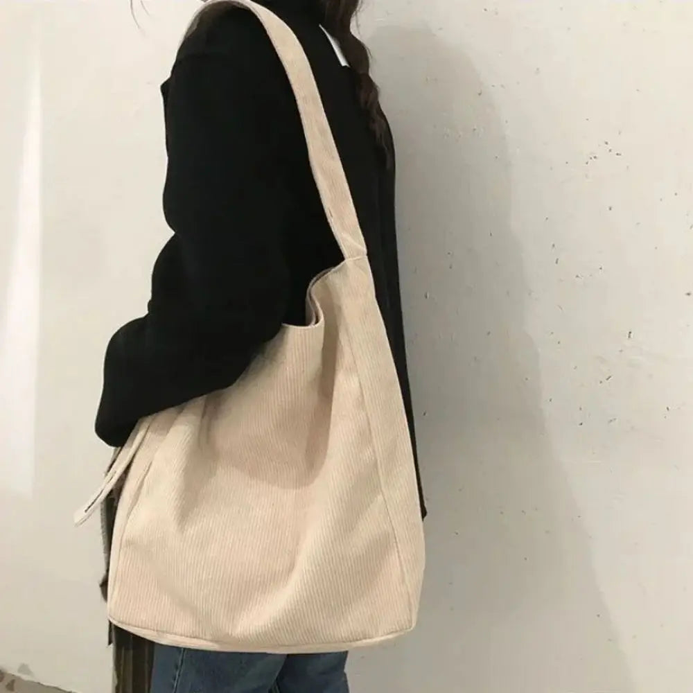 Fashion Women Corduroy Shoulder Bags Soft Handbags Tote Bags Girls Students Large Capacity Bags - Tasawoq