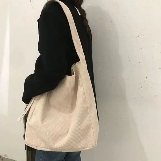 Fashion Women Corduroy Shoulder Bags Soft Handbags Tote Bags Girls Students Large Capacity Bags - Tasawoq