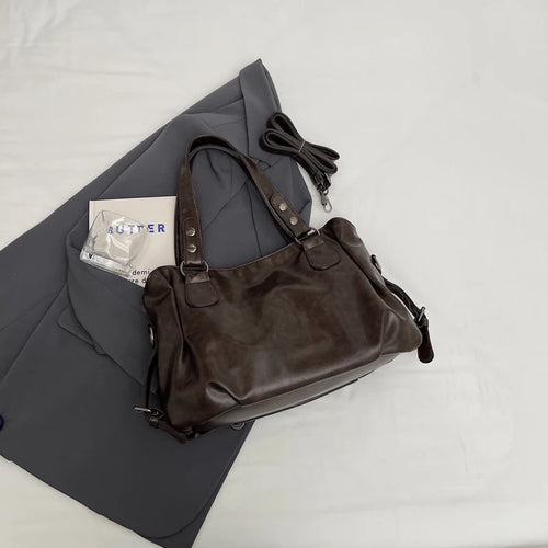 1 Piece Women's Pure Color Pu Retro Large Capacity Shoulder Tote Bag - Tasawoq