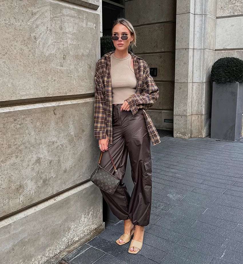 Spring Autumn Vintage Plaid Checkered Shirt Women's Long Sleeve Blouse Loose Single Breasted Casual Shirt - Tasawoq