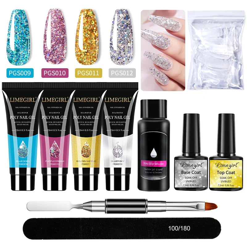 Nail Art Limegirl Kit Poly Nail Gel Extending Soaking Gel Kit Nail Art Acrylic Gel Varnish Kit For Novices Semi Permanent Gel So - Tasawoq