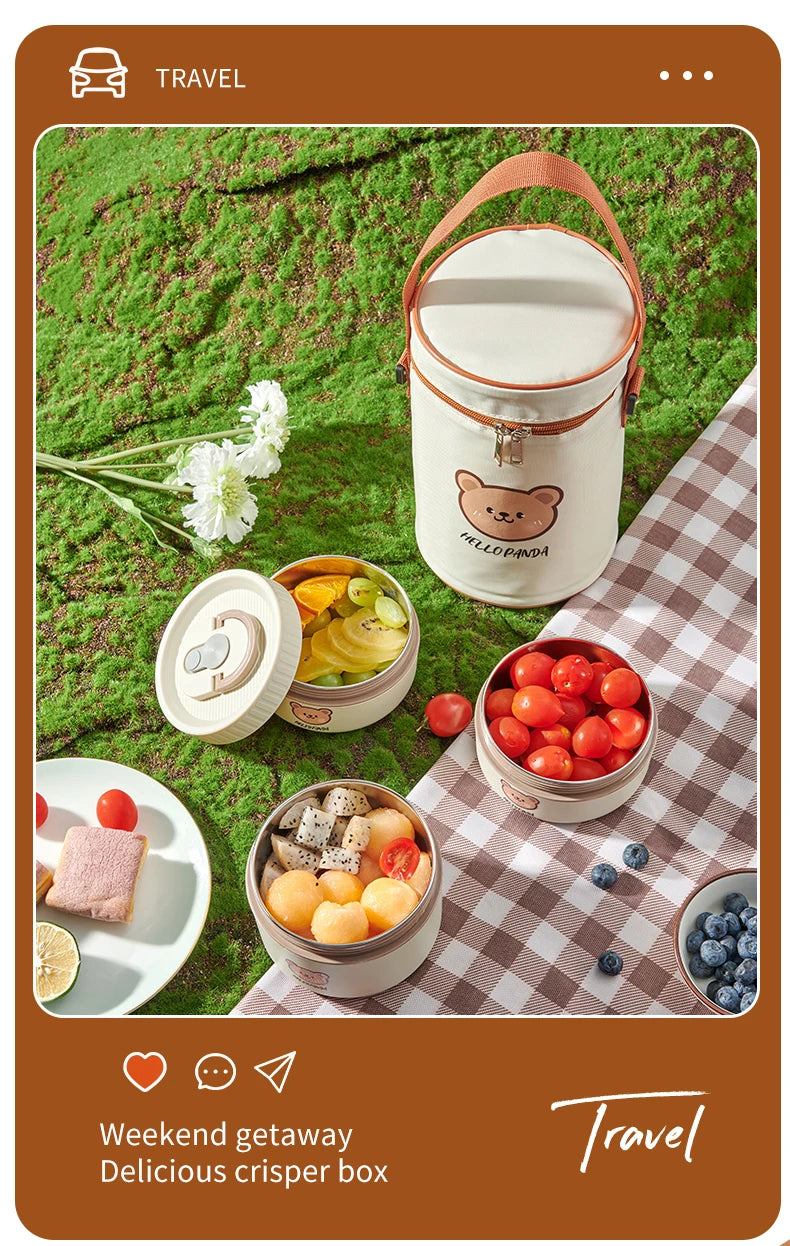 WORTHBUY Cute Bear 304 Stainless Steel Thermal Lunch Box For Kids Adults Portable Microwave Bento Box Leak Proof Food Container