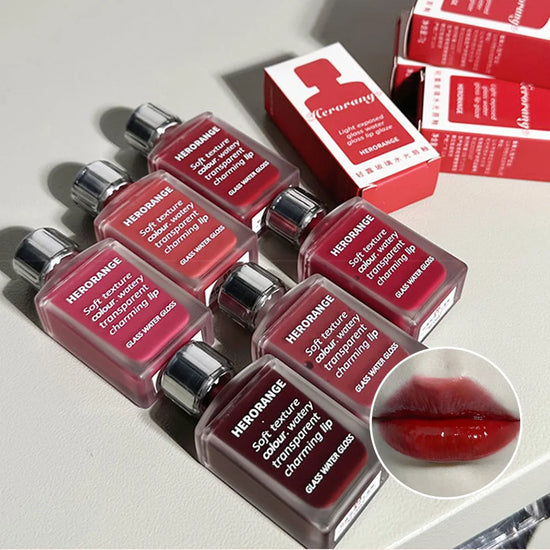 Lightly Glass Water Gloss Herorange Lip Glaze Mirror Moisturizing Plump Lips Not Easy To Stick To The Cup Long-Lasting Makeup - Tasawoq