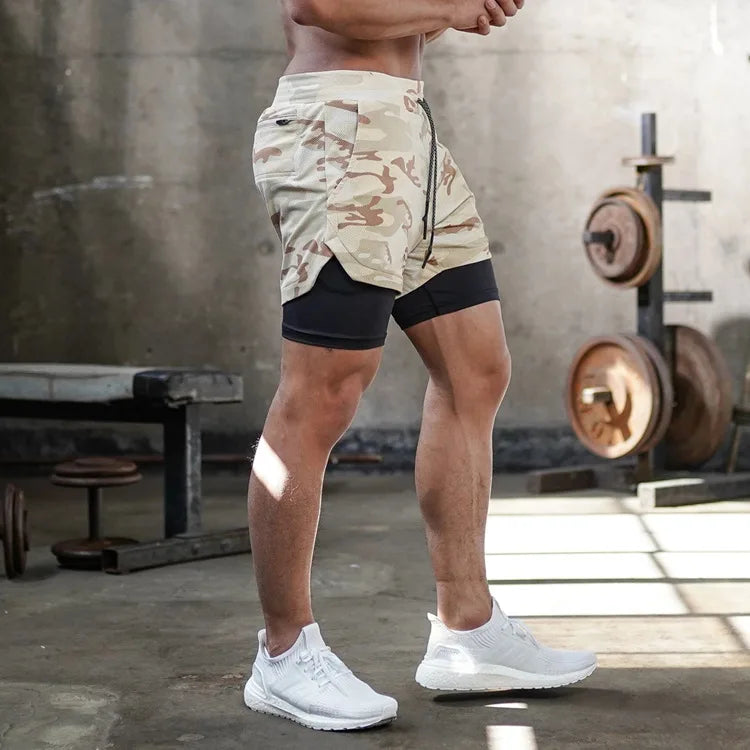 Camo Running Shorts Men Gym Sports Shorts 2 In 1 Quick Dry Workout Training Gym Fitness Jogging Short Pants Summer Men Shorts - Tasawoq