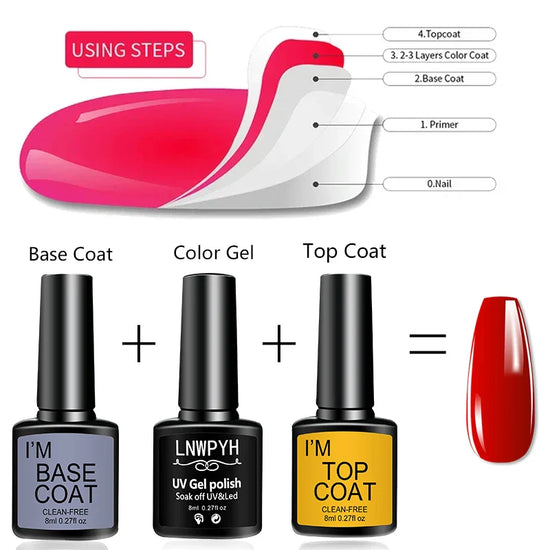 Nail Art Kit With 4 Pcs/Set Base Coat And Top Coat LED Light Curing Quick-drying Transparent Glossy Mirror Lasting Nail Art Gel - Tasawoq