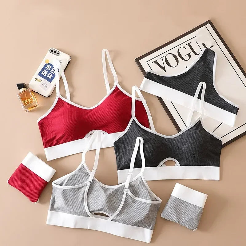 Seamless Bras Sports Bra And Panties Set Women Hollow Out Cotton Underwear U Back Push Up Bras Comfort Sexy Lingerie Set - Tasawoq