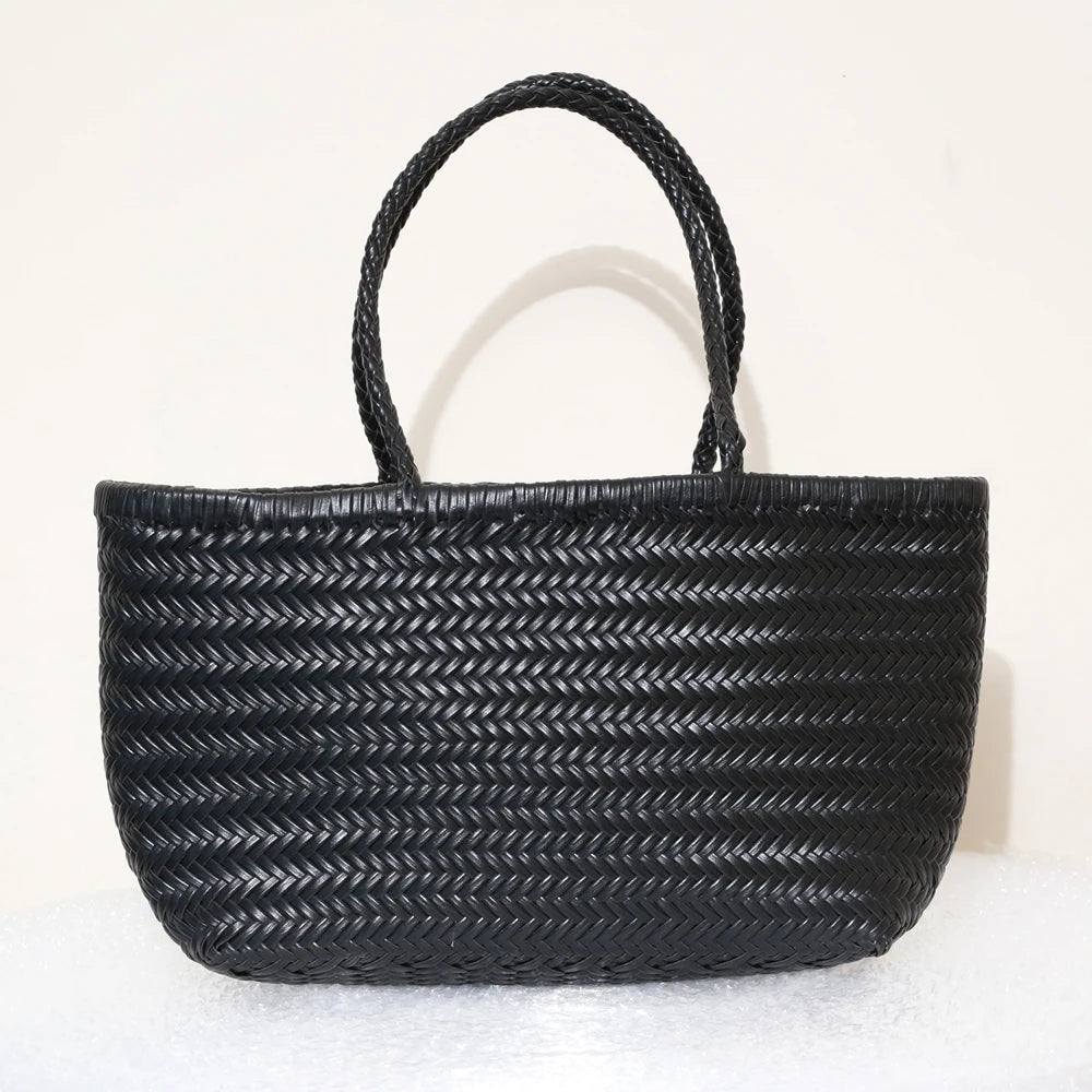 Handbags Women's Genuine Leather Shoulder Bag Weaving Casual Shopping Bag Vintage Big Tote Purse Cowhide Cross Hand Bags Lady - Tasawoq