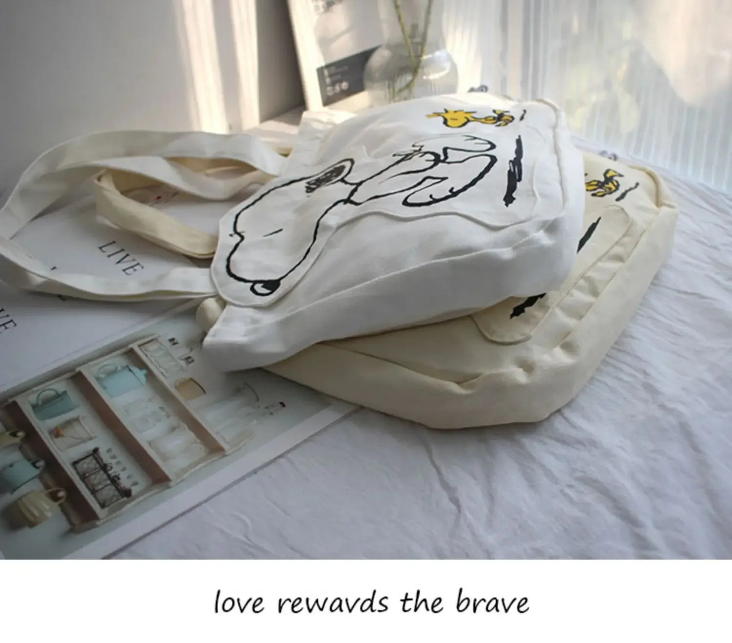 New Cartoon Fashion Snoopy Canvas Shoulder Bag Casual Cute Large Capacity Female Student Tuition Crossbody Bag - Tasawoq