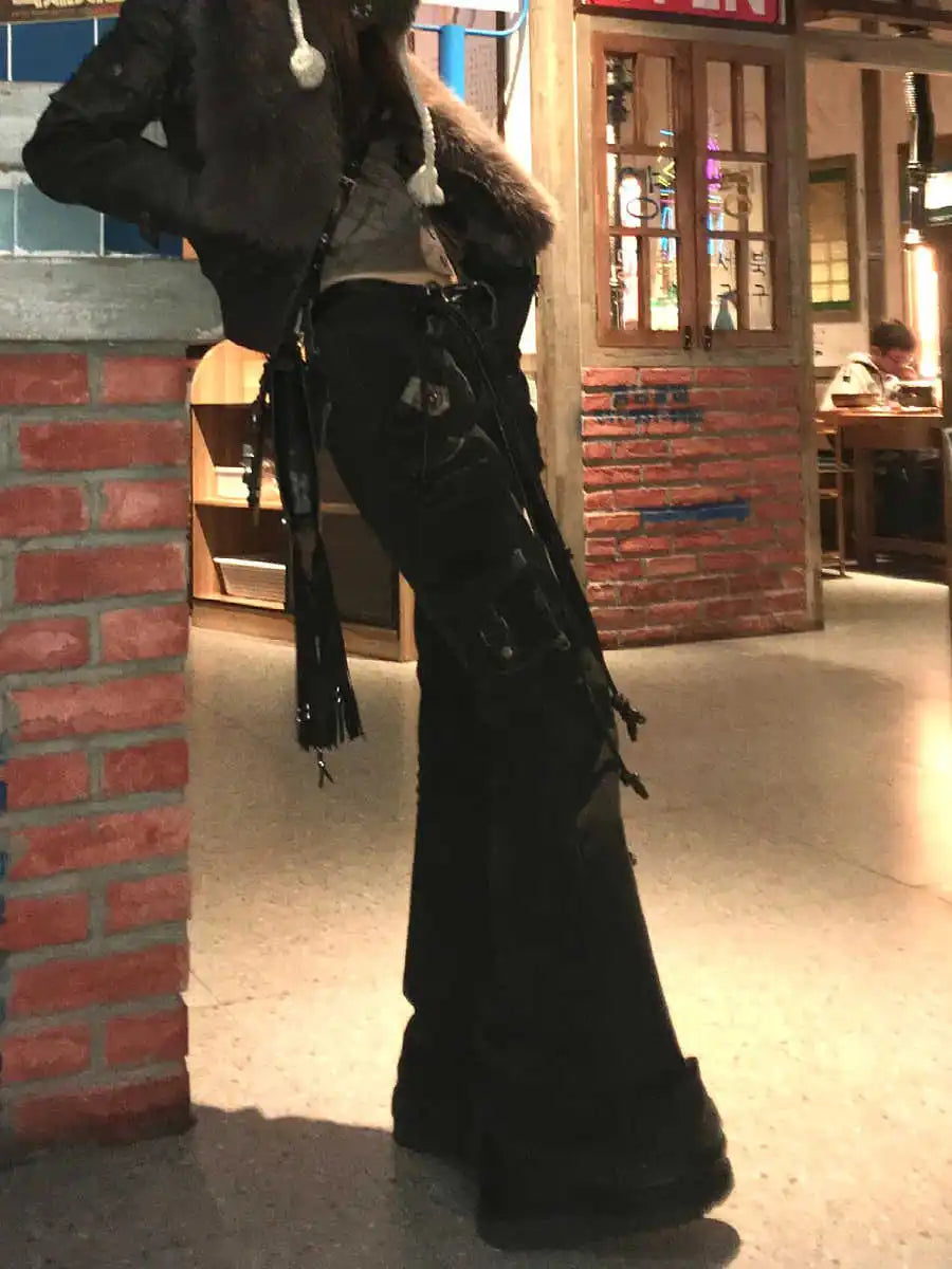 Women Korean Fashion Chic Jeans Grunge Japanese Harajuku Gyaru Y2K Denim Cargo Pants Cyber Punk Hip-pop 2000s Aesthetic Tomboy - Tasawoq