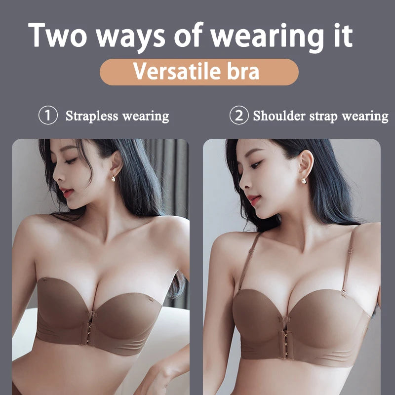 FINETOO Front Closure Sexy Push Up Bra Women Invisible Bras Underwear Lingerie For Female Brassiere Strapless Seamless Bralette - Tasawoq
