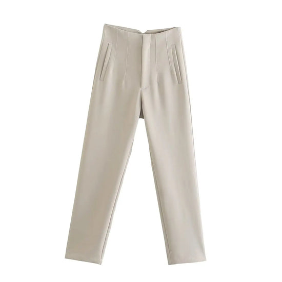 Willshela Women Fashion Straight Pants High Waist Front Zipper Trousers Vintage Full Length Female Chic Lady - Tasawoq